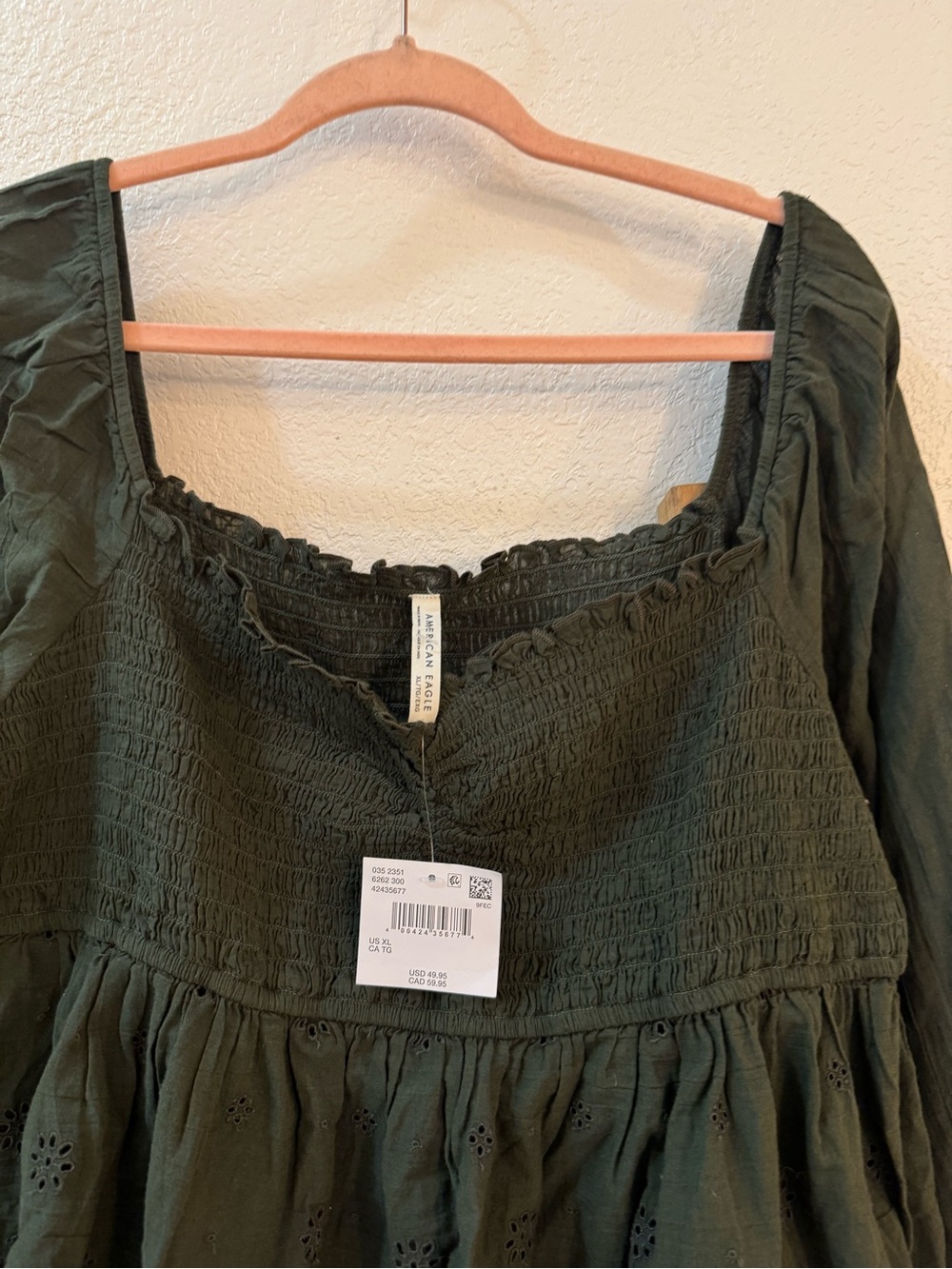 American Eagle Outfitters Olive Smocked Peplum Long-Sleeve Top - Women - Picture 7 of 12